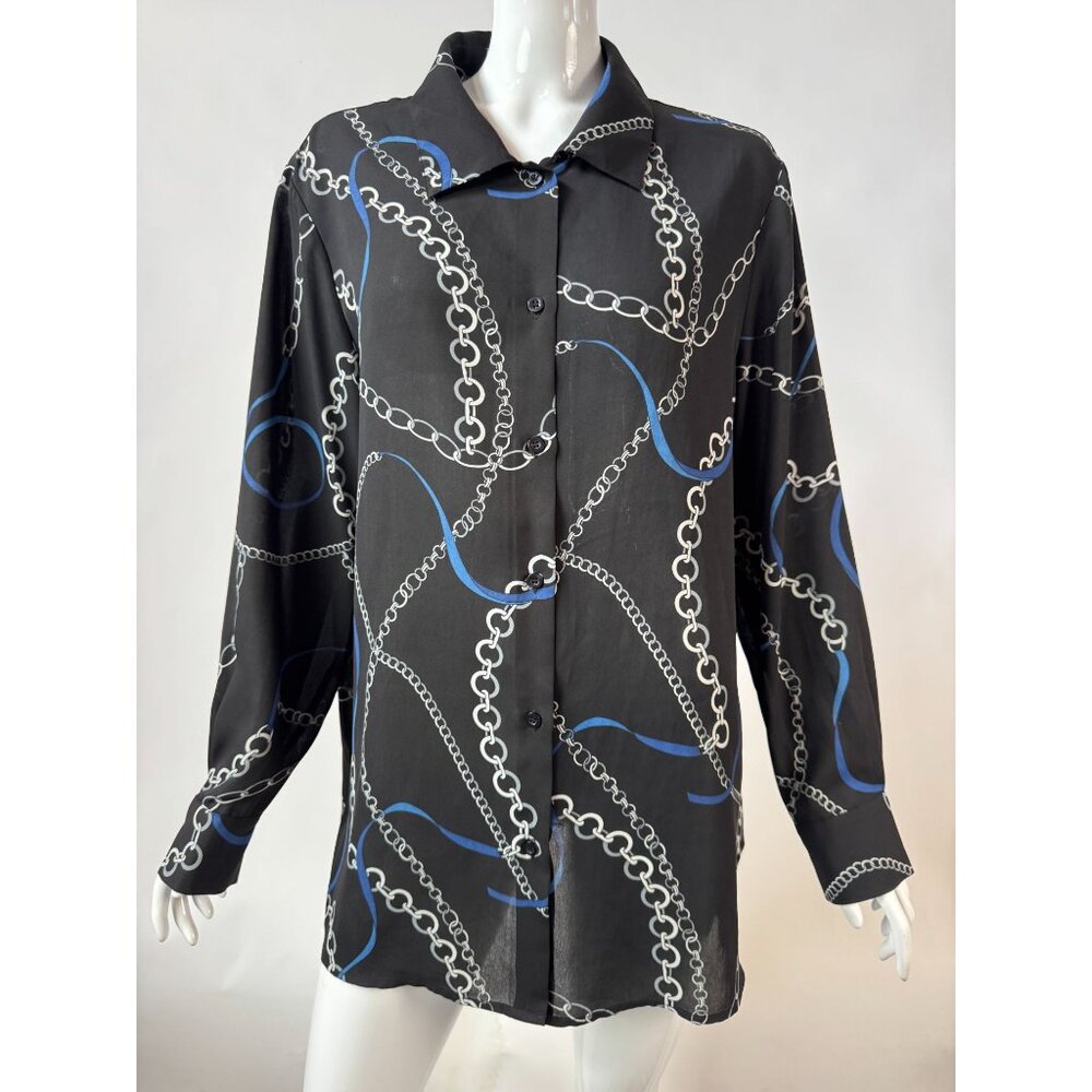 Chelsea & Theodore Chain Print Button-Up Blouse Tunic XL Polyester New With Tags